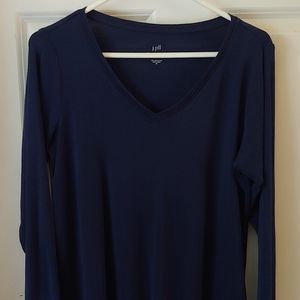 J.Jill long sleeve navy blue cotton vneck top
